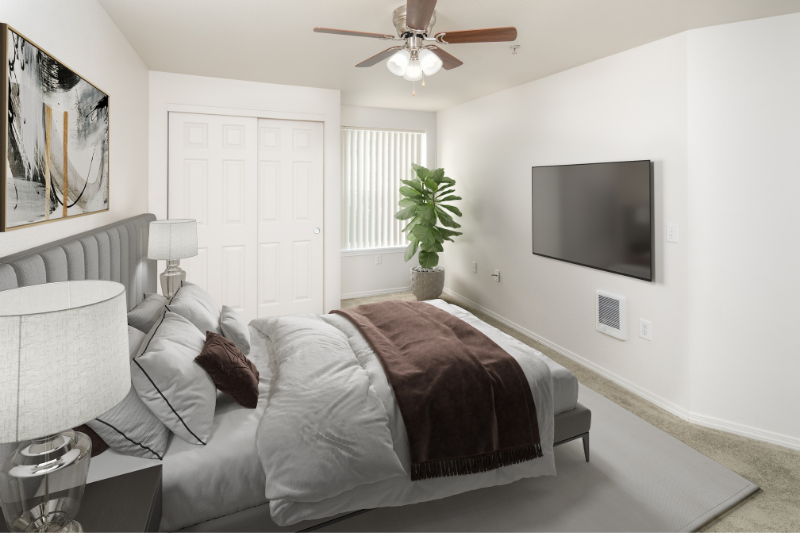 Village master bedroom with virtual staging